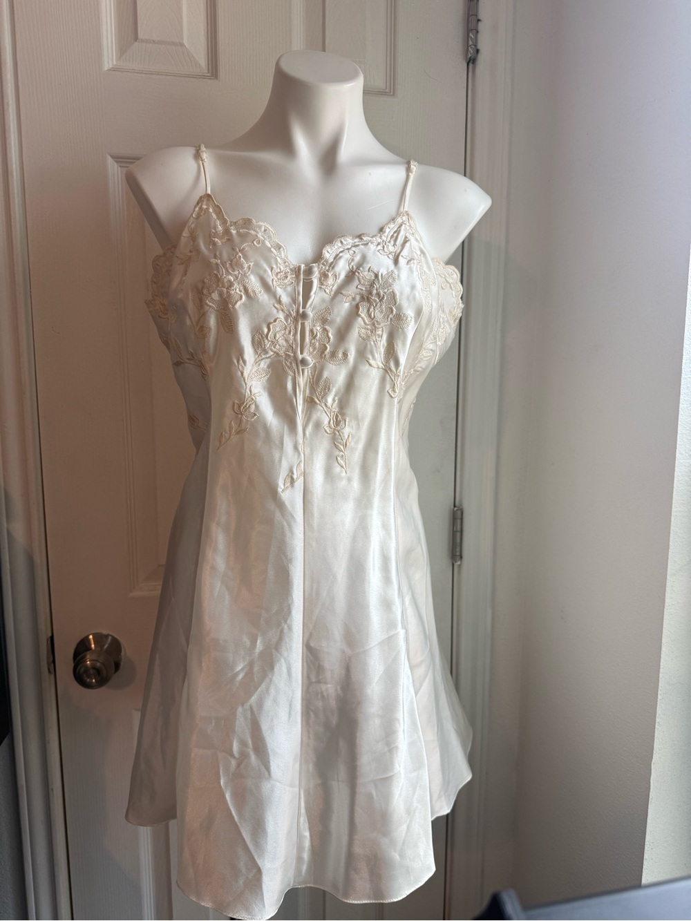 Cream Lace-Embroidered Satin Night Slip